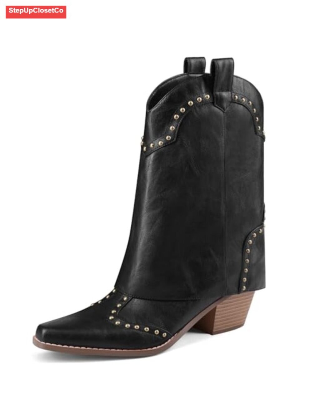 Shark Boots Fold Over Cowboy Boots Cowgirl Ankle Chunky Heel Snip Toe Pull On